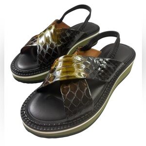 Robert Clergerie Freedoms Snakeskin Embossed Platform Sandals EU 41.5 US 11.5